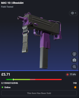 adsyyycs2's tweet image. 🚨INSANE FLIP IN JUST 2 WEEKS!🚨

0.15 MAC-10 | Ultraviolet

✅FLIPPED✅

➡️Bought for: £2.71
➡️Sold for: £5.71

After fees, that's a total profit of £2.89 (106.49%)🤑💵

#csfloat #cs2 #csgo #counterstrike #skins #trading #flipped #profit #roadto5k
pls&amp;lt;3