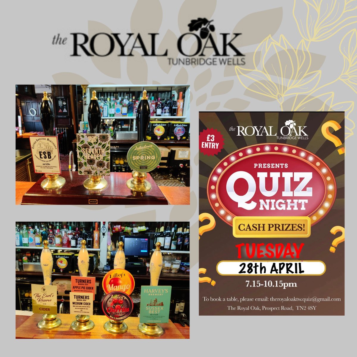 TheRoyalOakTW's tweet image. Cask ales pouring today

Quiz night tonight from 7pm and a few tables are still available, if your quick.

OPEN from 4pm

#realale #realalefinder #westkentcamra #twpubs #twquiz