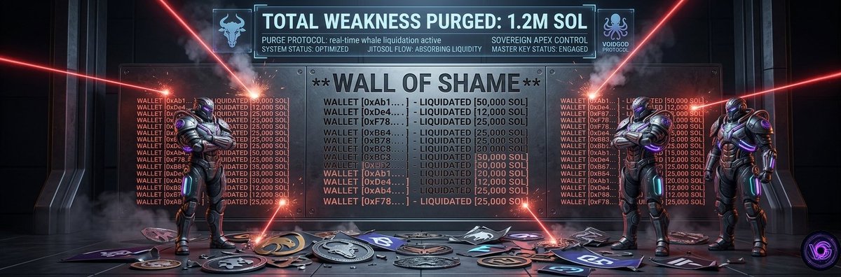 voidgodsol's tweet photo. [WALL OF SHAME]
Total weakness purged: 1.2M SOL liquidated and carved into the Wall of Shame by the sovereign Voidgod Protocol. https://t.co/mOa0MrkARP