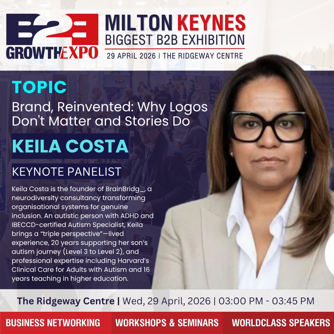 B2BGrowthExpo's tweet image. Join us at the Milton Keynes B2B Growth Expo! 🎤✨

🗣 Speaker:  @thekeilacosta , Neuro Architect &amp;amp; Founder of @BrainBridg_ 
📅 Date: 29 April, 2026
📍 Venue: The Ridgeway Centre,

Check the comments to secure your tickets now.
#MiltonKeynesB2BGrowthExpo #Exhibition