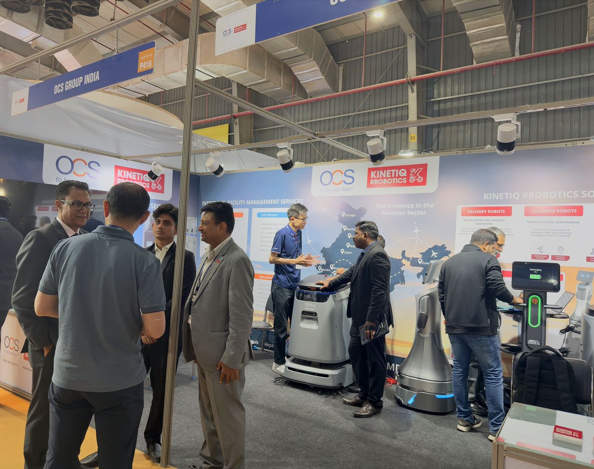 orionstar2016's tweet photo. Airport 360 Expo 2026: A Big Success in Mumbai! 🇮🇳 
Proud of our partner Kinetiq Robotics and OCS India for a great showcase. From autonomous cleaning &amp; delivery to AI greeting, our robots are ready for the daily demands of busy terminals. 
See you at the next one! 🤖✈️ https://t.co/y4DL7eJLGm
