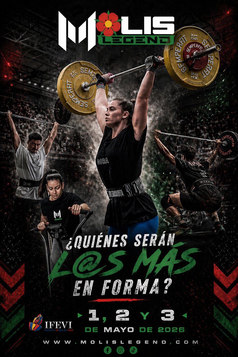 Ifevi's tweet photo. 🔥 Llega Molis Legend 2026 al IFEVI
📅 1–3 mayo
 💪 Cross training al máximo nivel
 🏋️‍♂️ Fuerza, resistencia y espectáculo
¿Compites o vienes a animar? 👊
#MolisLegend #CrossTraining #EventosGalicia #Fitness https://t.co/ICLlxV8ZHf