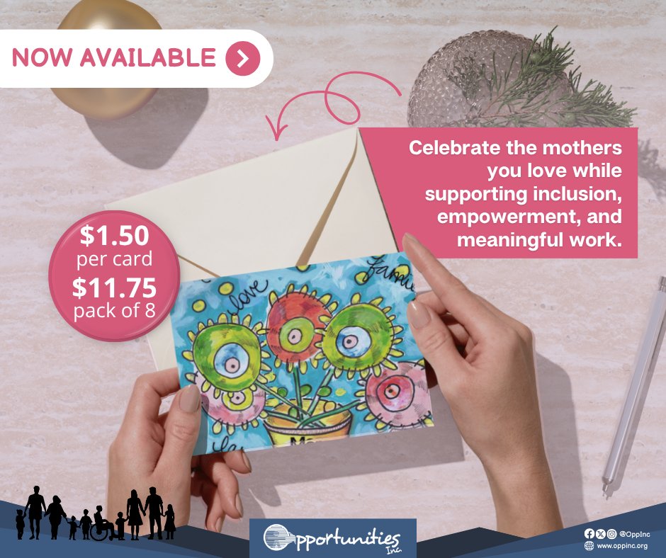 This Mother’s Day, give a card that means more. 💖 

Each card is thoughtfully created by individuals with disabilities, showcasing creativity, talent, and heart. 

📌 Available at: 
📍 6101 N. State Line Avenue, Texarkana, TX 
💻 Shop online: rfr.bz/t28533b 

#OppInc