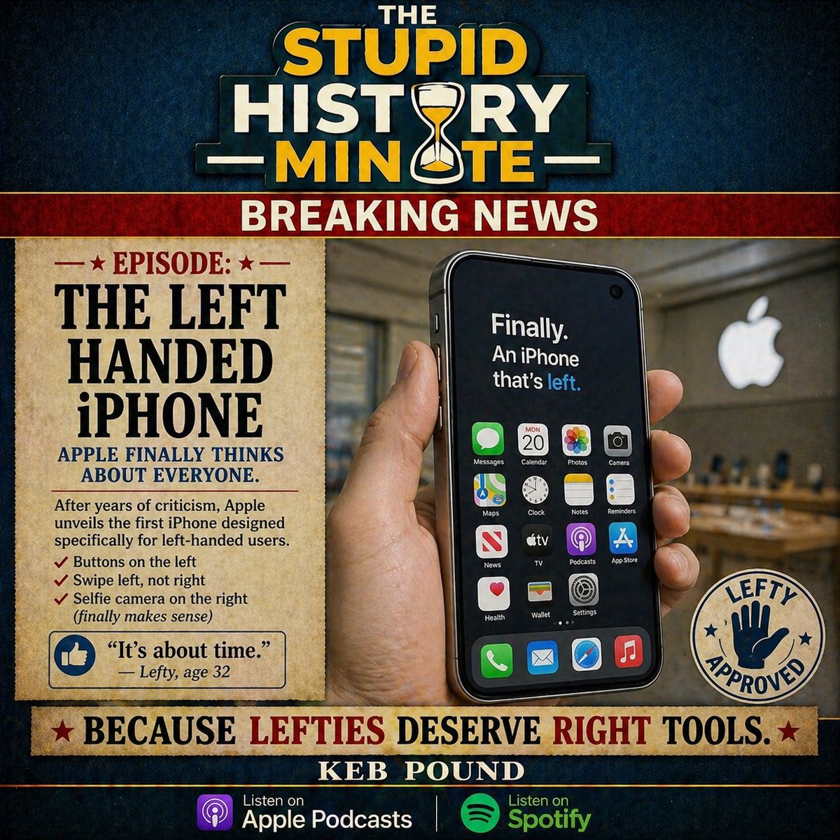StupidMinute's tweet image. The Stupid History of The Left Handed iPhone 

#History #Podcasts #AprilFoolsDay