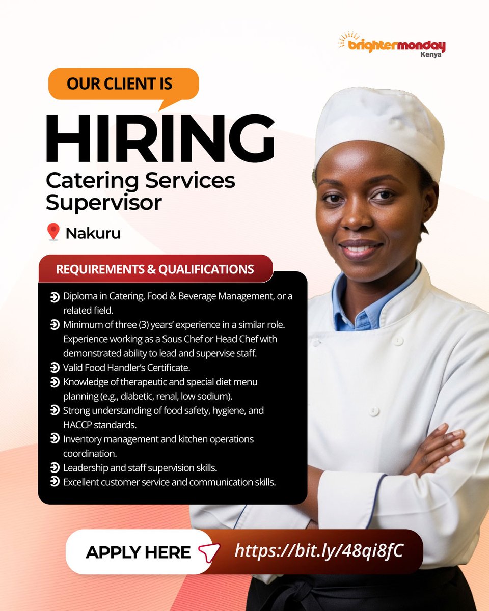BrighterMonKE's tweet image. Opportunities are opening up 🌱
Executive Assistant 👉🏾 : bit.ly/49bwlND
Management Accountant 👉🏾 : bit.ly/3QKkZKc
Catering Services Supervisor 👉🏾 :bit.ly/4tDzA90
Assistant Quantity Surveyor👉🏾: bit.ly/4uavdlu

#IkoKaziKe #JobSearch #IkoKazi