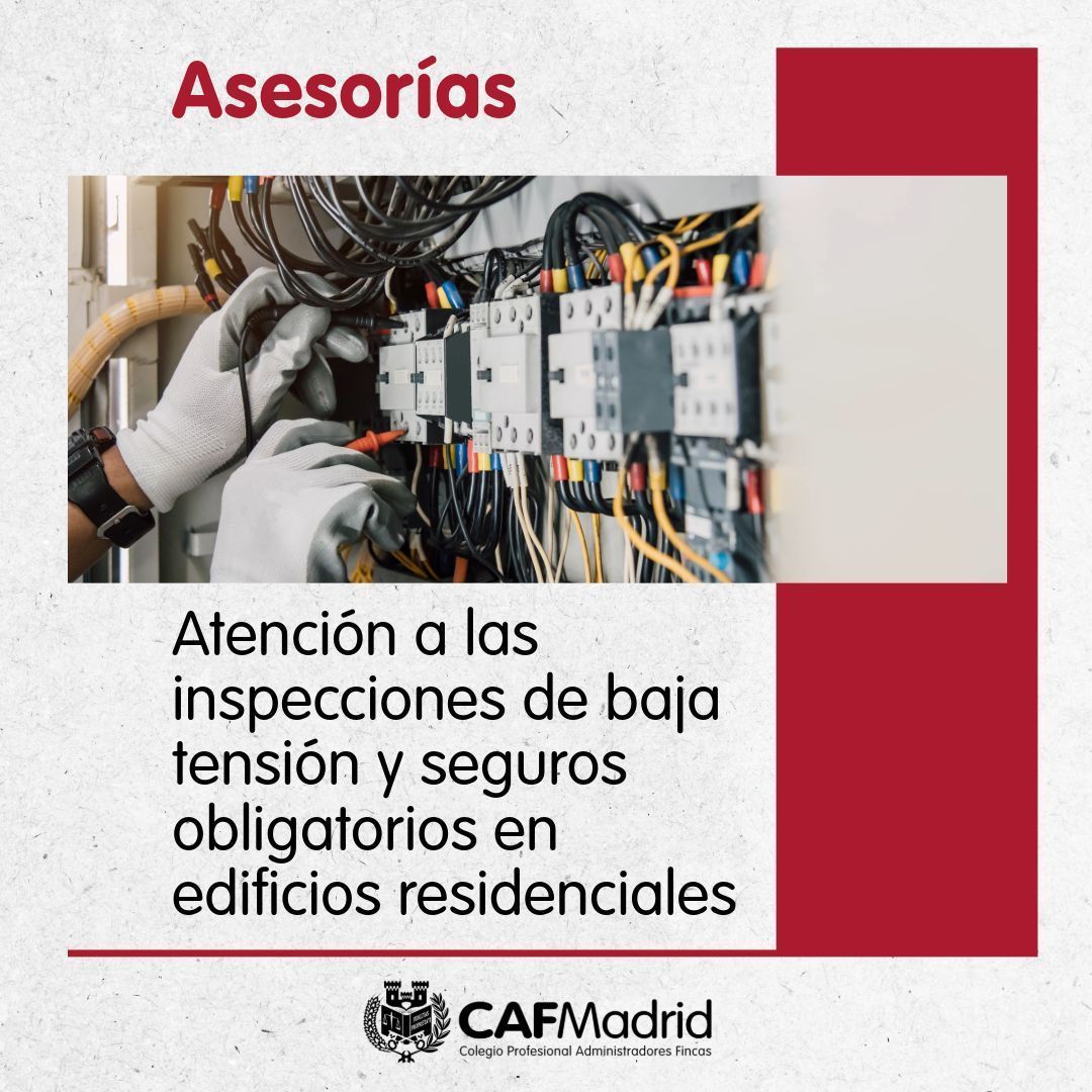⚖️⚡ Atención a las inspecciones de baja tensión y seguros obligatorios en edificios residenciales.

⚡ OCA de Baja Tensión: cada 5 años (garajes, zonas comunes específicas).
🔥 Seguro Incendio/RC: ¡Obligatorio!
💸 Multas de hasta 150.000€ por falta de seguro.

👇 Más