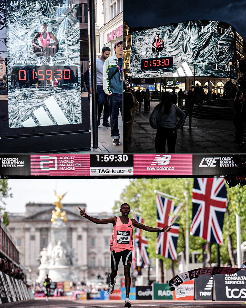 ESPNAfrica's tweet photo. Adidas honours Sebastian Sawe’s historic sub-2 hour marathon with billboards and special posters across London 🤩 https://t.co/tU854V2xHz