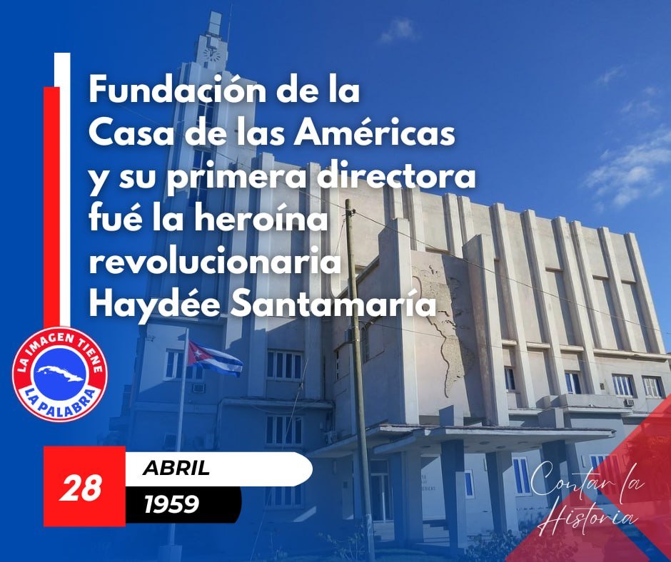 El 28 de abril de 1959 es creada la Casa de las Américas y como presidenta fue nombrada la revolucionaria Haydée Santamaría. #Cuba #UnidosXCuba #CiegodeAvila <a href="/DeZurdaTeam_/">DeZurdaTeam 📳</a> <a href="/AbelPrieto11/">Abel Prieto</a>
