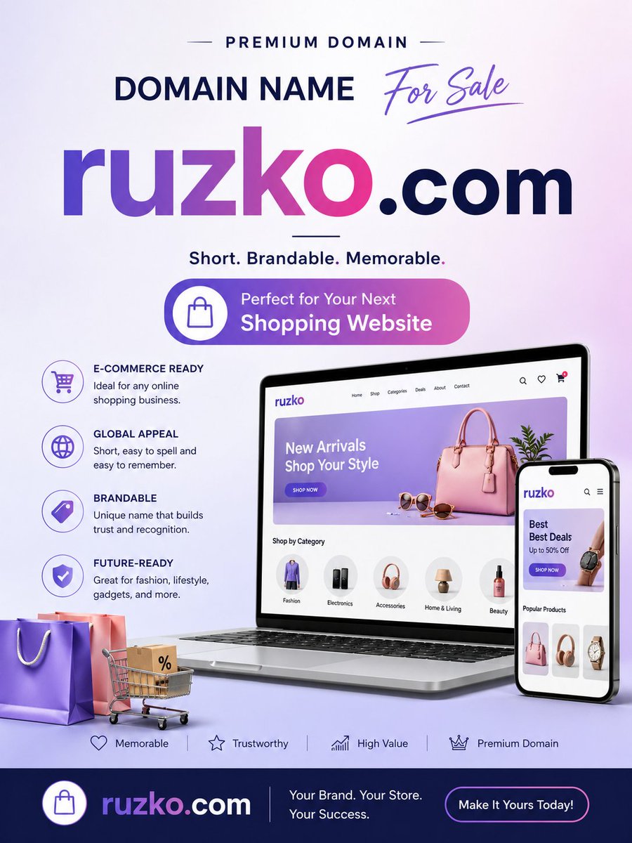 CharithMalan's tweet image. Looking for the perfect name for your next e-commerce brand?
ruzko.com is short, powerful, and built for success.
#DomainForSale #PremiumDomain #StartupBranding #EcommerceBusiness #OnlineBusiness #BrandName #DigitalAssets #EntrepreneurLife #BusinessOpportunity