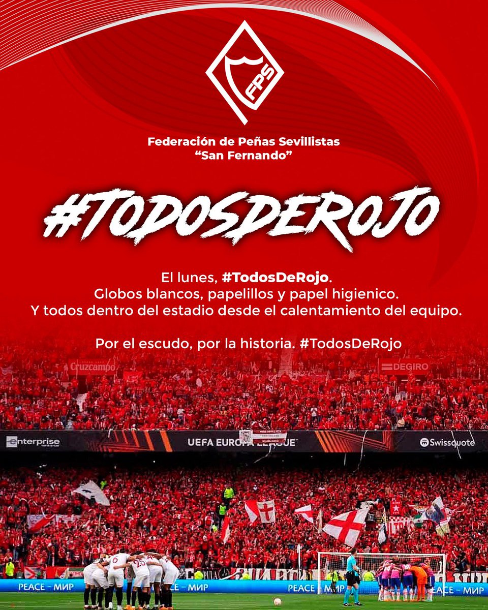 ps41007's tweet photo. El lunes, #TodosDeRojo. 

Globos blancos, papelillos y papel higienico. 

Y todos dentro del estadio desde el calentamiento del equipo. 

Por el escudo, por la historia. 

#TodosDeRojo https://t.co/y6Jk5Arq79