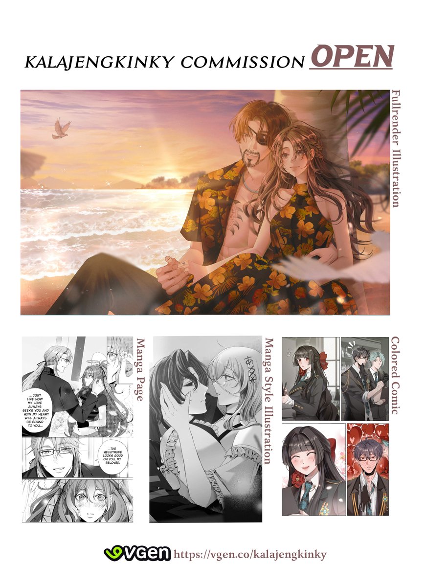 ✨OPEN COMMISSION✨

Hi!
my commission opens for comic/manga &amp; illustration! I'm accepting orders thro VGen &amp; GForm!

Order here⬇️
✓VGen🌐: vgen.co/kalajengkinky
✓Gform INA 🇮🇩 (IDR): docs.google.com/forms/d/e/1FAI…

Thankyou so much!  RT &amp; likes are appreciated💖 #VGenOpen #VgenComm