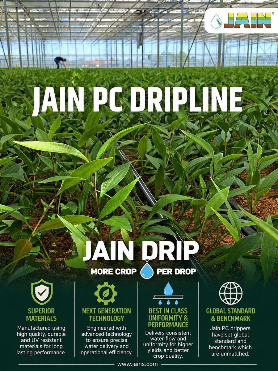 Engineering the future of farming with #MoreCropPerDrop 💧 

Jain PC Dripline delivers precision irrigation powered by innovation and sustainability in every oozing drop 💯 

Smart water management meets next-gen agriculture 👩🏻‍🌾