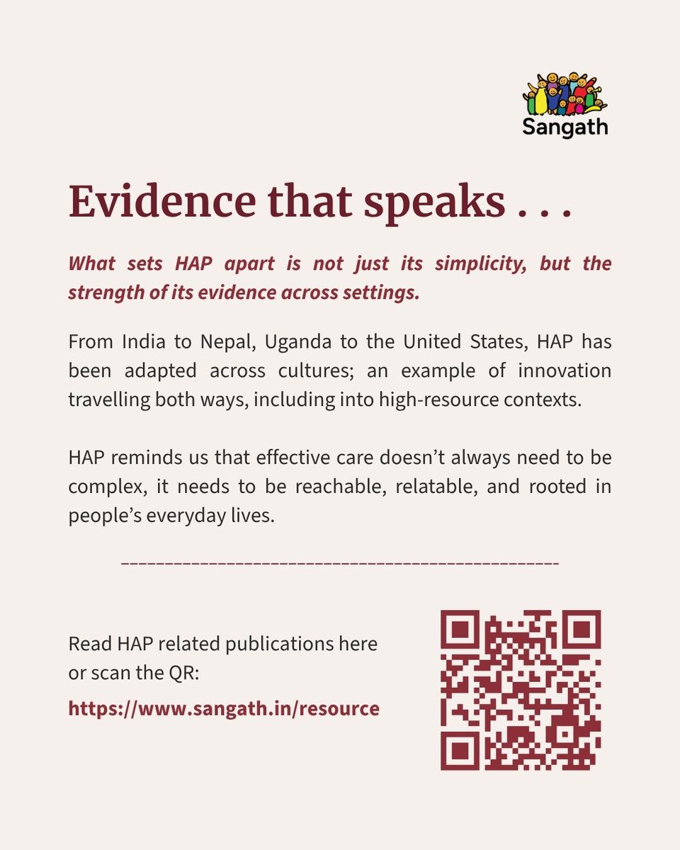 SangathIndia's tweet image. 📌And here’s what makes it #powerful - HAP can be delivered by trained #nonspecialists, making mental health care more #accessible, #affordable, and #scalable, especially where resources are limited.

#Staytuned as we unveil something exciting in the coming weeks!