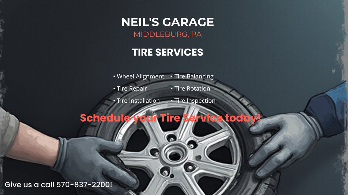 neilsgarag38164's tweet image. Neil's Garage of Middleburg, PA offers Tire Services. Schedule your Tire Service today!  570-837-2200
#Wheelalignment
#alignment
#Tirerepair
#Tireinstallation
#Tirebalancing
#Tirerotation
#Tireinspection