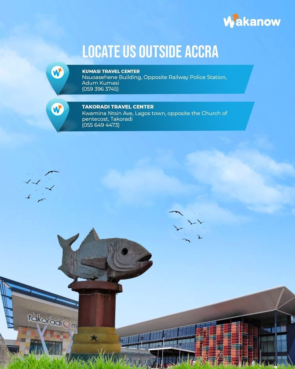 WakanowGhana's tweet image. Wherever you are, getting your travel plans sorted just got easier. 
Visit us today and let's find you the best deals for your journey—flights, hotels, visas, holiday packages and more. 

#WakanowGhana #ThinkTravelThinkWakanow #letsgo