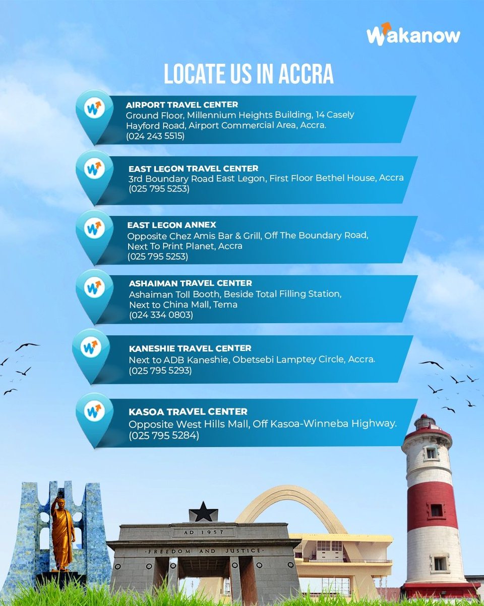 WakanowGhana's tweet image. Wherever you are, getting your travel plans sorted just got easier. 
Visit us today and let's find you the best deals for your journey—flights, hotels, visas, holiday packages and more. 

#WakanowGhana #ThinkTravelThinkWakanow #letsgo
