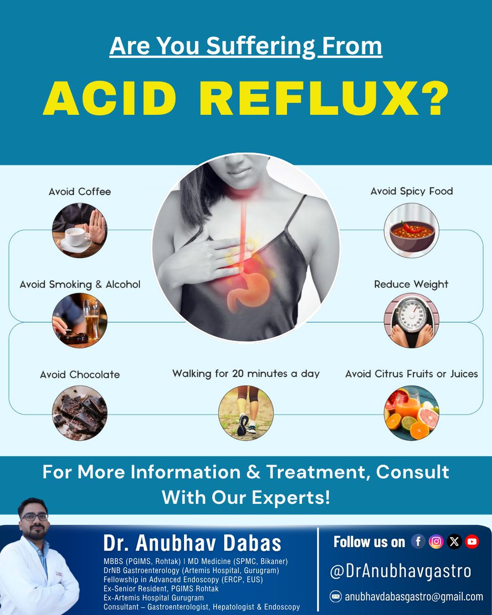 DrAnubhavgastro's tweet image. Acid Reflux bothering you daily? Don’t ignore the signs!

Looking for the best Gastro Specialist in Rohtak, Haryana? Consult an expert for personalized care and long-term relief.
-
👨‍⚕️ Dr. Anubhav Dabas
📞 : +91 6262747495
-
#AcidReflux #DigestiveHealth #GutHealth #GERD