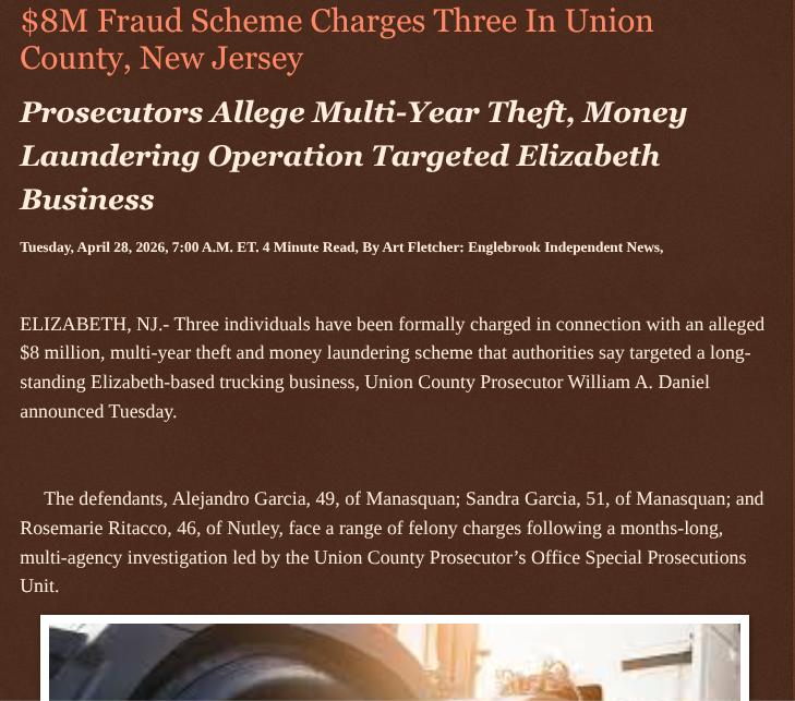 ArtFletcher9's tweet photo. $8M Fraud Scheme Charges Three In Union County, New Jersey https://t.co/1XqOAYSnpY via @Englebrooknews #NewJersey #CrimeNews #UnionCountyNJ #ElizabethNJ #Trucking #Company #Employee #Theft #scheme #arrests #charges @wireless_step @HRG_Media @LodiNJNews @fordmb1 @SarahGeving1 @Shannon96574094 @DanCook26214426 @Daytobehappy @janninereid1 @gator4kb18 @TrumpWasRite2 @KathyKbrose @RobGerundo @JimBobW49