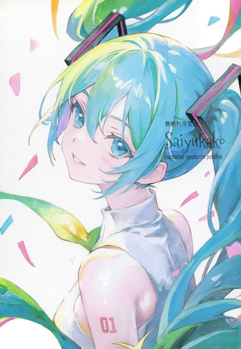 saiyukako's tweet image. #初音ミク #illustration
笑顔の初音ミク☀️🍉🌻
Miku with a smile！(o^^o)

透明水彩とポスターカラー描きました！初期イラスト🫶🏻💕︎︎