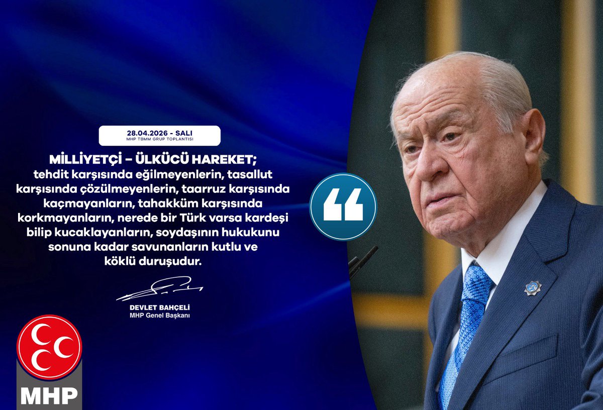 Milliyetçi - Ülkücü Hareket; tehdit karşısında eğilmeyenlerin, tasallut karşısında çözülmeyenlerin, taarruz karşısında kaçmayanların, tahakküm karşısında korkmayanların, nerede bir Türk varsa kardeşi bilip kucaklayanların, soydaşının hukukunu sonuna kadar savunanların kutlu ve