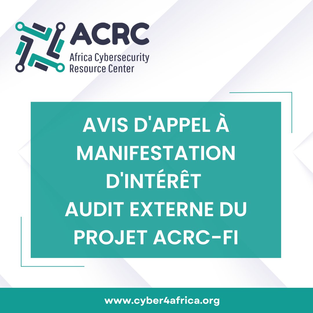 ACRC_Project's tweet photo. ACRC lance un appel à manifestation d'intérêt en vue de la sélection d'un cabinet chargé de réaliser l'audit financier et comptable du projet.

𝐀𝐜𝐜𝐞́𝐝𝐞𝐳 𝐚𝐮𝐱 𝐝𝐨𝐜𝐮𝐦𝐞𝐧𝐭𝐬 𝐢𝐜𝐢 : https://t.co/cuCIuT2GiP https://t.co/BtvMVpzeVG