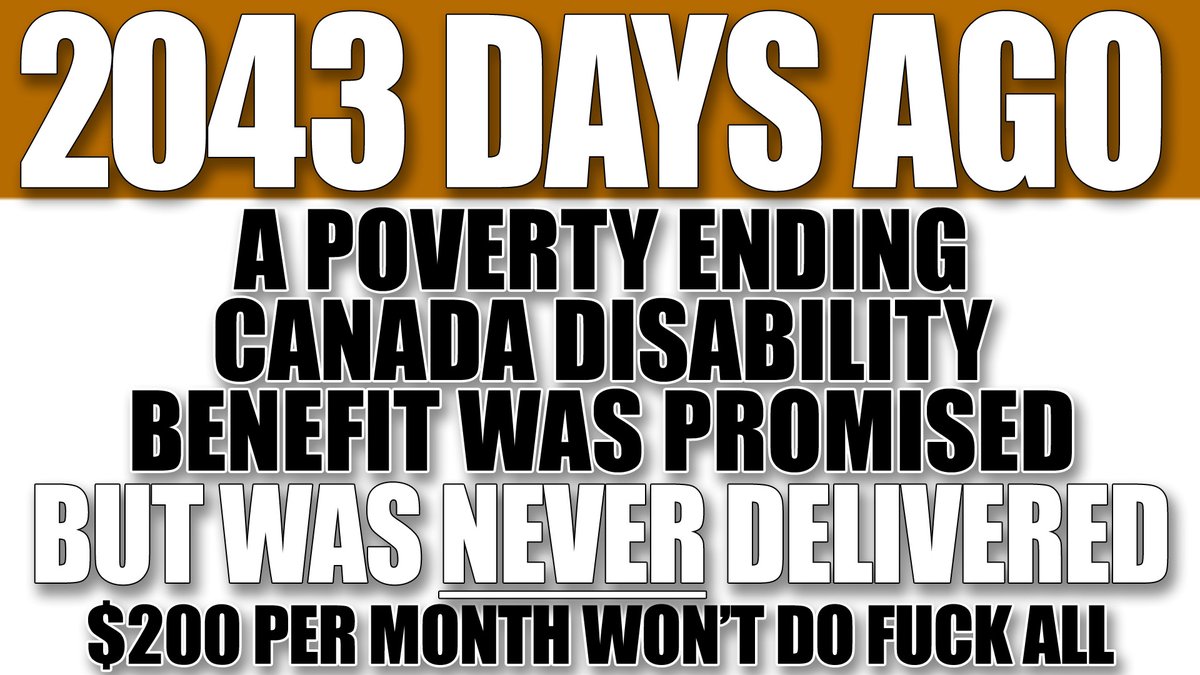 The280Times's tweet image. 2043 Days ago a poverty ENDING #CanadaDisabilityBenefit was promised to #Disabled #Canadians @MarkJCarney @FP_Champagne @shafqatalimp

Instead $10DC, Dental, Pharma, Ukraine &amp;amp; Military prioritized over the lives &amp;amp; safety of our most vulnerable.

$200 monthly hasn't done fuck all.