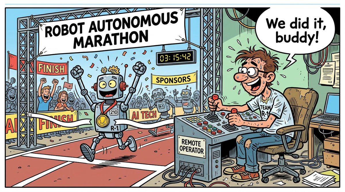 HolyQuark's tweet image. A robot 'beat' the human half-marathon world record. 62% of robot entrants were joystick-controlled by humans sitting at desks.

#ScienceHumor #TechHumor
