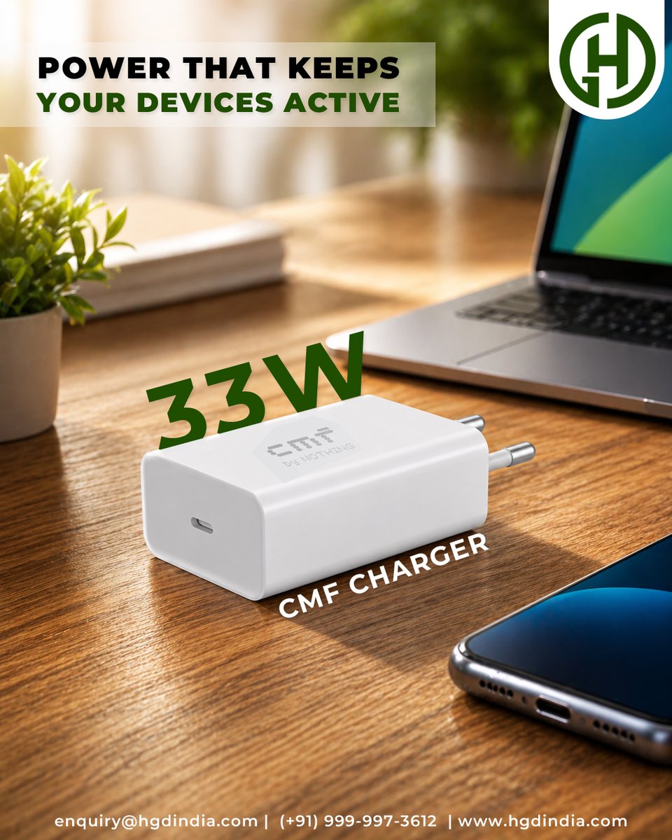 hgd_india's tweet image. Power that never slows you down ⚡🔋

Stay connected, productive, and fully charged with our high-performance 33W CMF Charger. Designed for speed, safety, and reliability—because your devices deserve the best.

#FastCharging #CMFCharger #PowerUp  #HGDIndia #SmartCharging