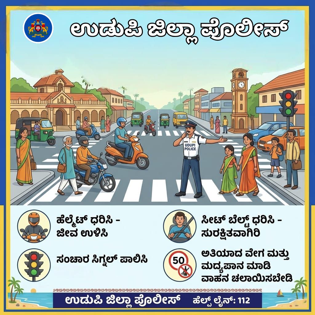 PoliceUdupi's tweet image. "ಹೆಲ್ಮೆಟ್ ಧರಿಸಿ, ಸೀಟ್ ಬೆಲ್ಟ್ ಮರೆಯದಿರಿ. ಅತಿಯಾದ ವೇಗ ಮತ್ತು ಮದ್ಯಪಾನ ಮಾಡಿ ವಾಹನ ಚಾಲನೆ ಮಾಡುವುದು ಅಪಾಯಕಾರಿ. ಸುರಕ್ಷಿತವಾಗಿರಿ!" #RoadSafety #UdupiPolice #SafetyFirst #TrafficRules #Udupi #DriveSafe #KarnatakaPolice #112Emergency 
@DgpKarnataka @KarnatakaCops @Rangepol_WR @112Udupi