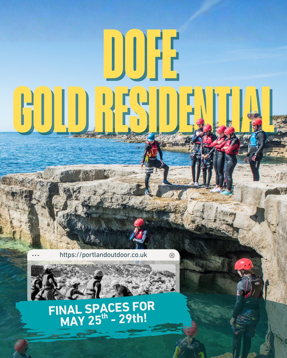 po_centre's tweet photo. Looking for a Gold DofE Residential that’s actually exciting?

Why not come to Portland ☀️🌊

🚆 Easy to get to (direct train from London to Weymouth)
🍔 Accommodation included + food budget
⏳ Next trip: 4 weeks away

#golddofe #dofeuk #adventureweek #outdoorresidential https://t.co/HxsGRRfO4K