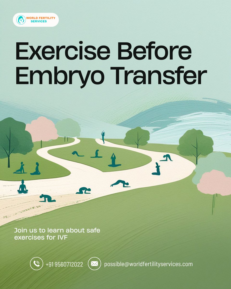 worldfertility's tweet photo. Exercise Before Embryo Transfer | World Fertility Services
Exercise should be mild and relaxed before embryo transfer. 
#ivf #worldfertilityservices
For more info :  https://t.co/odUK19iu6Z https://t.co/IFdigOiB7f