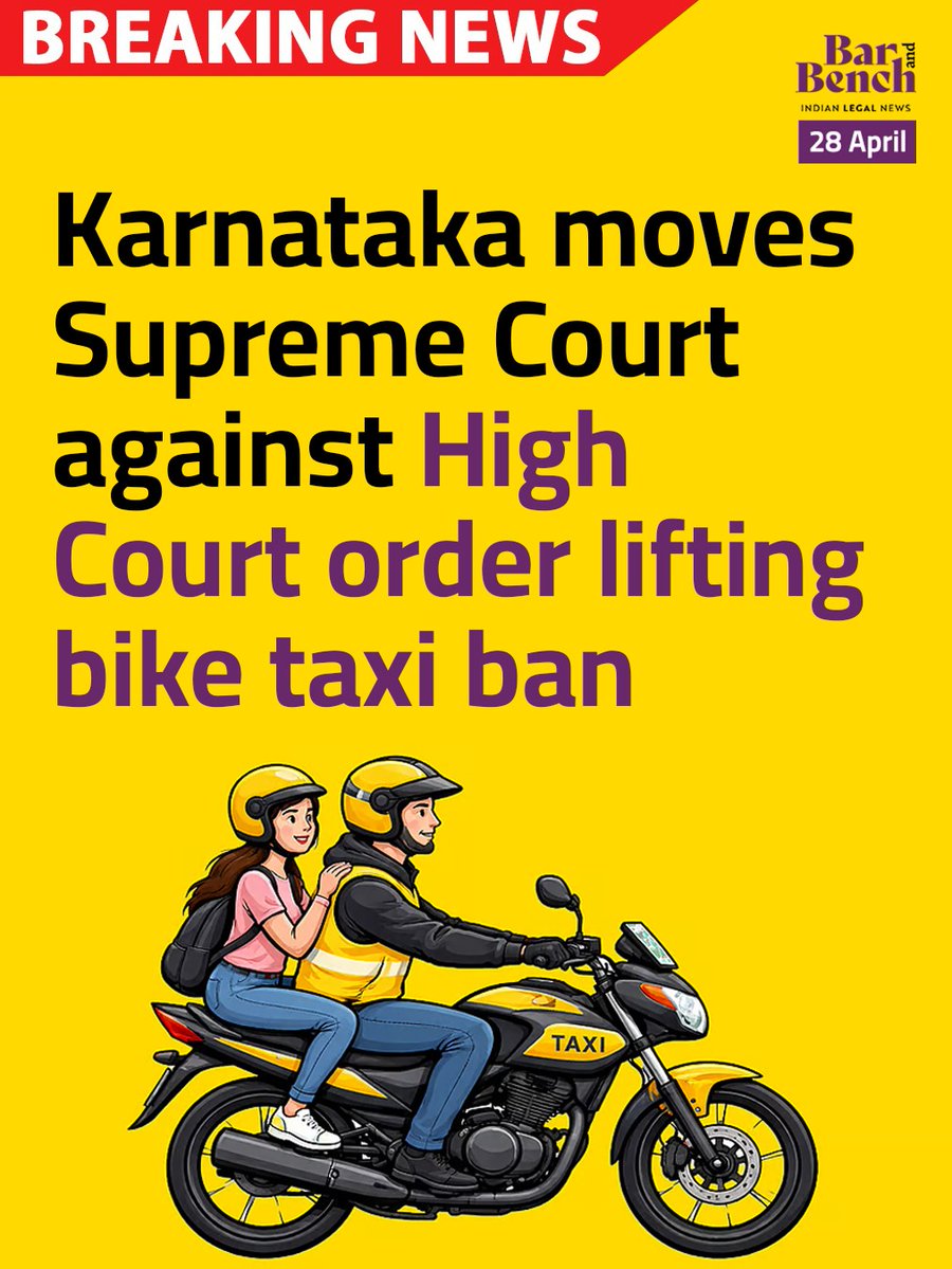 barandbench's tweet image. #BreakingNews
Karnataka moves Supreme Court against High Court order lifting bike taxi ban

Read here: barandbench.com/news/litigatio…