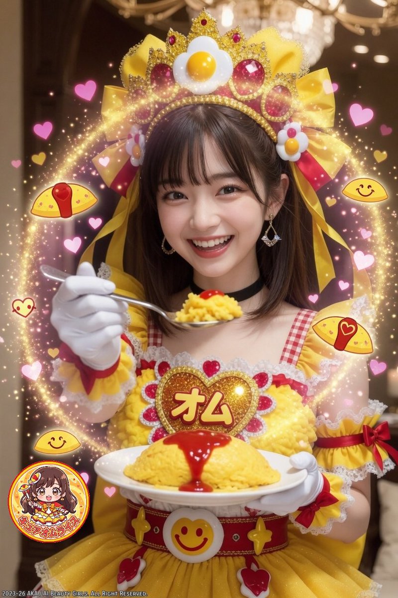 ai_beauty_girls's tweet image. おかえりなさい💕
今日の夕飯は何かわかるよね？

オムライスだよぉー😆❤️❤️❤️
キュアオムライスの唯が、あーんしてあげる🤗💝
#AIgravure|#DigitalArt