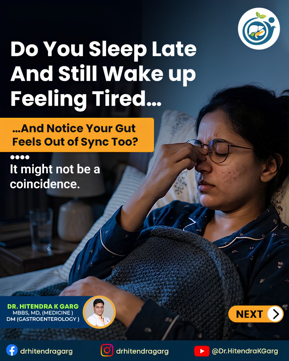 DrHitendraKGarg's tweet image. Sleeping late and waking up tired? 😴 Your gut health could be affected too. Irregular sleep may cause bloating, acidity &amp;amp; slow digestion. Fix your routine, support your gut. 💙 

Visit: drhitendrakgarg.com

#GutHealth #SleepHealth #DigestiveHealth #HealthTips