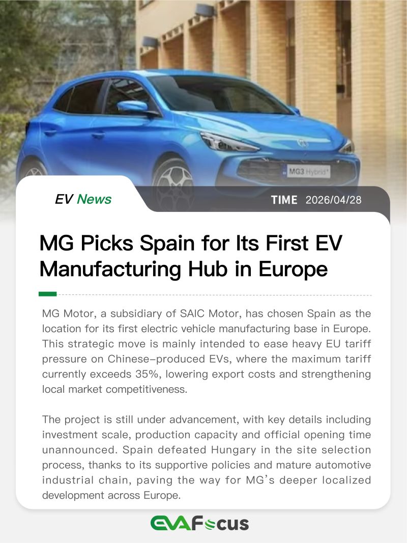 EVAfocus's tweet image. MGMOTORS, under SAIC Motor, has officially chosen Spain as the location for its first electric vehicle manufacturing facility across Europe.

#EVAFocus #MG #Spainvehicle