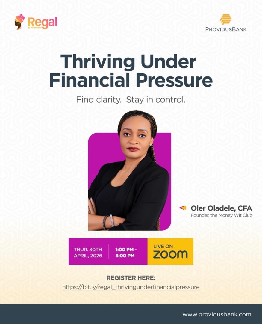 OlerOladele's tweet photo. I am facilitating a live session — Thriving Under Financial Pressure — powered by Regal by Providus Bank.
Date: Thursday, April 30th, 2026
Time: 1:00 PM – 3:00 PM
Platform: Live on Zoom
Register here: https://t.co/LXF9AHceIh
Share this with someone who needs this.
See you there! https://t.co/YN03At6llq