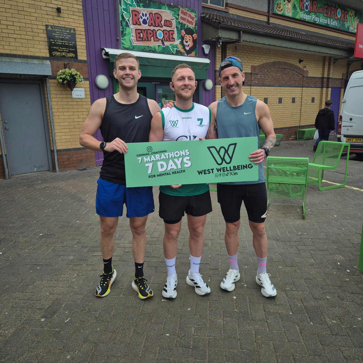 west_wellbeing's tweet photo. The brilliant Conor McIlvenny ready to go this morning for #Marathon2 outside Dairyfarm Shopping Centre.
Pictured with his Dad Hugh, what a gentleman by the way!!! And then of course, friends joining him on the run for support including Brandon Corr who did an amazing fundraiser for us a while back!
What a community!!!!