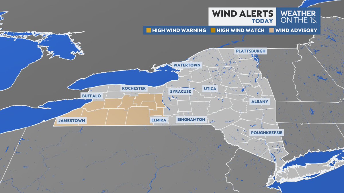 DurkinWeather's tweet image. Good morning, New York State!

It'll be breezy and mild today.

Wind gusts may exceed 40 mph in counties under the Wind Advisory.

A few showers pass through the state but a lot of dry time is still expected.

#Buffalo #Rochester #Syracuse #Albany #Binghamton #Watertown #NYwx