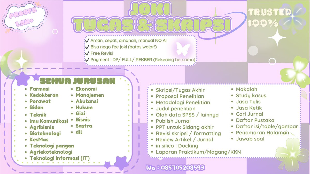Open Order! fast on wa (link di bio) 💯 Trusted w/1.5k+ proofs #zonauang 

✅Cek plagiasi &amp; AI via Turnitin, GPTZero, ithenticate, drillbit 
✅ Canva grammarly capcut
✅ Joki tugas kuliah all jurusan &amp; all tugas 
✅ Joki farmasi (formulasi, fitokim, in silico, docking)