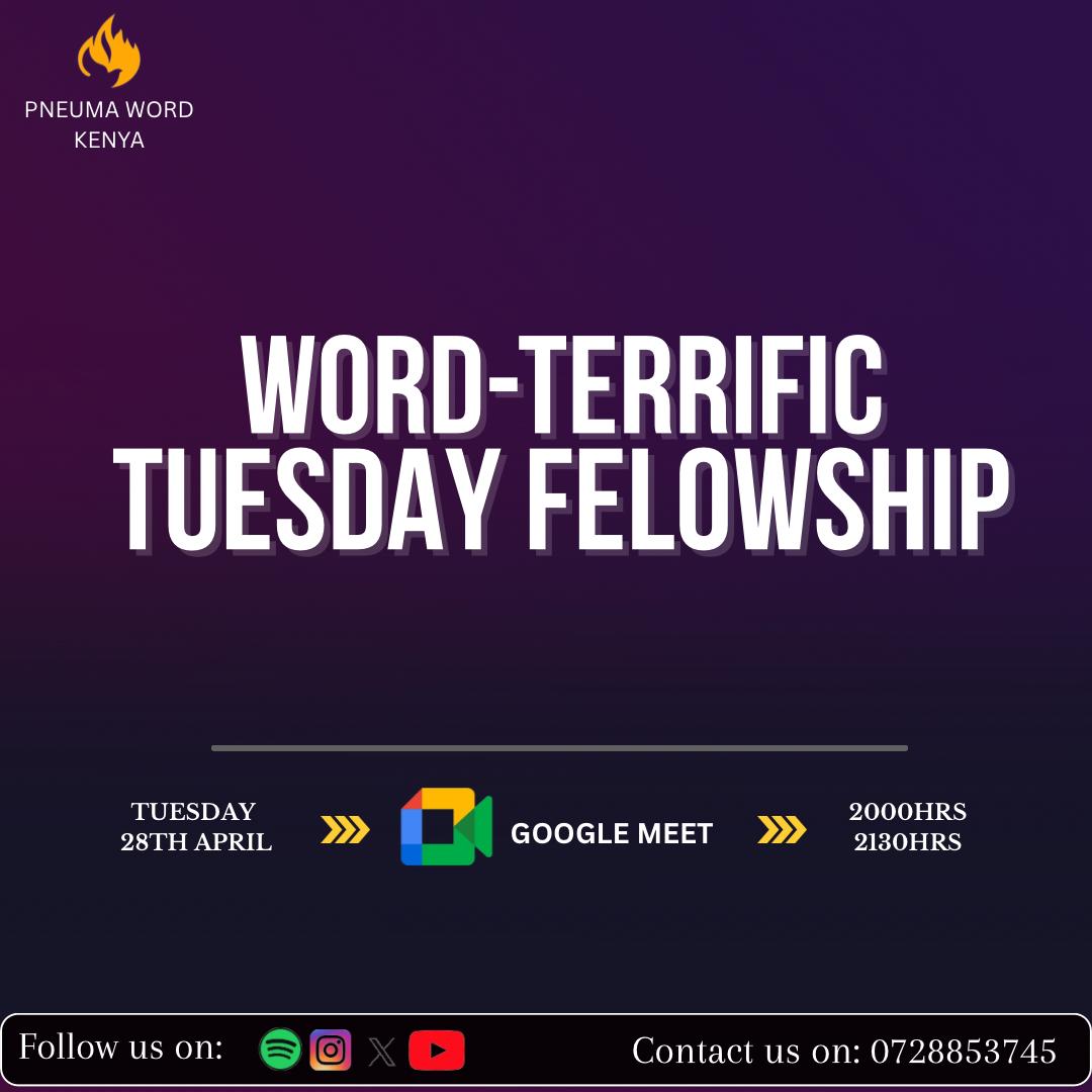 Goid morning brethren ❤️🤗
As a way of expressing our gratitude to our heavenly father for his word, let's purpose to show up again today and receive more of the word😊

The meet from 8.00pm to 9.30pm. 
 GET READY!!

See you then❤️🤗

#YearOfDominion 
#PneumaWordKenya