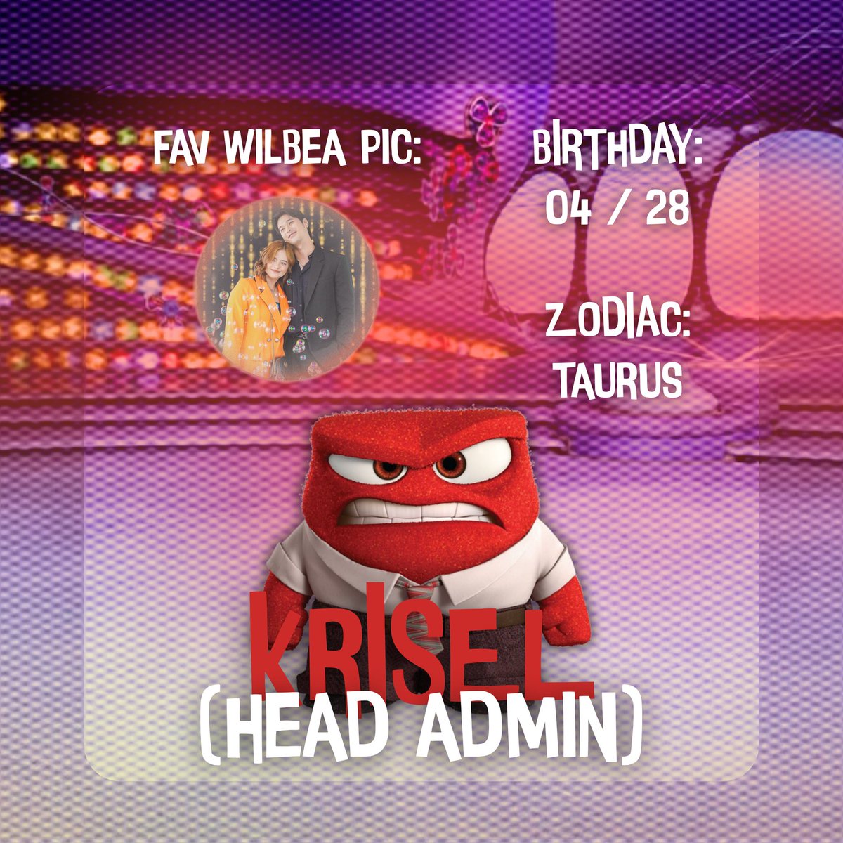 WilBea Mindanao celebrates the natal day of our very own smol but teribol "Anger" of Inside Out 2... HEAD ADMIN Krisel! 

We appreciate every effort you've done for the Core Team and we wish you nothing but happiness in this lifetime! 🤎 

HAPPY BIRTHDAY HA Krisel! Kitakits