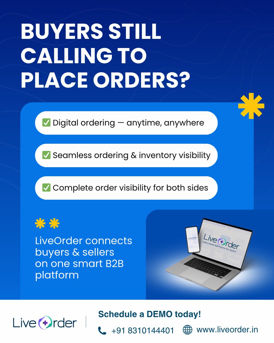 C_SQUARE_INFO's tweet image. Orders shouldn’t depend on phone calls anymore. 📞
Go digital with LiveOrder.

💼 Schedule a demo today
📞 8310144401
🌐 liveorder.in

#LiveOrder #B2BPlatform #CSquare #DigitalOrders #SmartBusiness #InventoryControl #SalesAutomation #BusinessSolutions #ModernBusiness