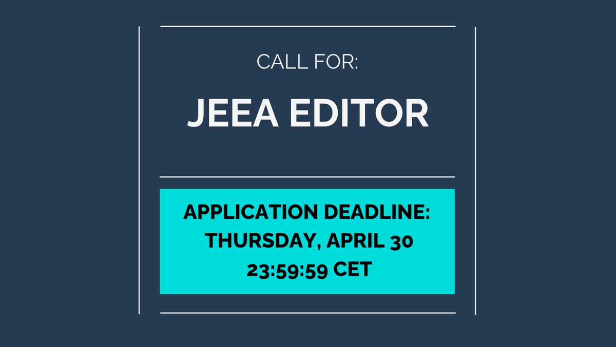 EEANews's tweet photo. 🗣️@JEEA_News editorship (self) nominations! Application Deadline - April 30
Fields of expertise sort in this search include: Industrial Organization &amp; Environmental Economics (including energy economics) plus closely related areas that complement these.
ℹ️https://t.co/N52mdMcCJs https://t.co/akj5ThreUo