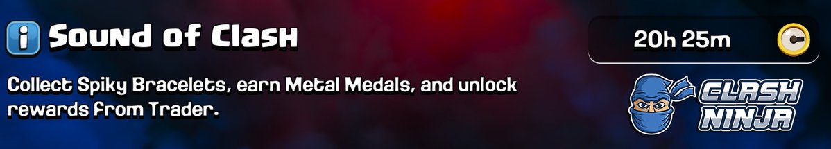 ClashDotNinja's tweet image. Less than 21 hours remain of the Sound of Clash event!

Make sure you progress as far along the reward track as you can to collect all the medals.

You'll have an additional 2 days to decide how you want to spend the medals with the Trader.

#ClashofClans
