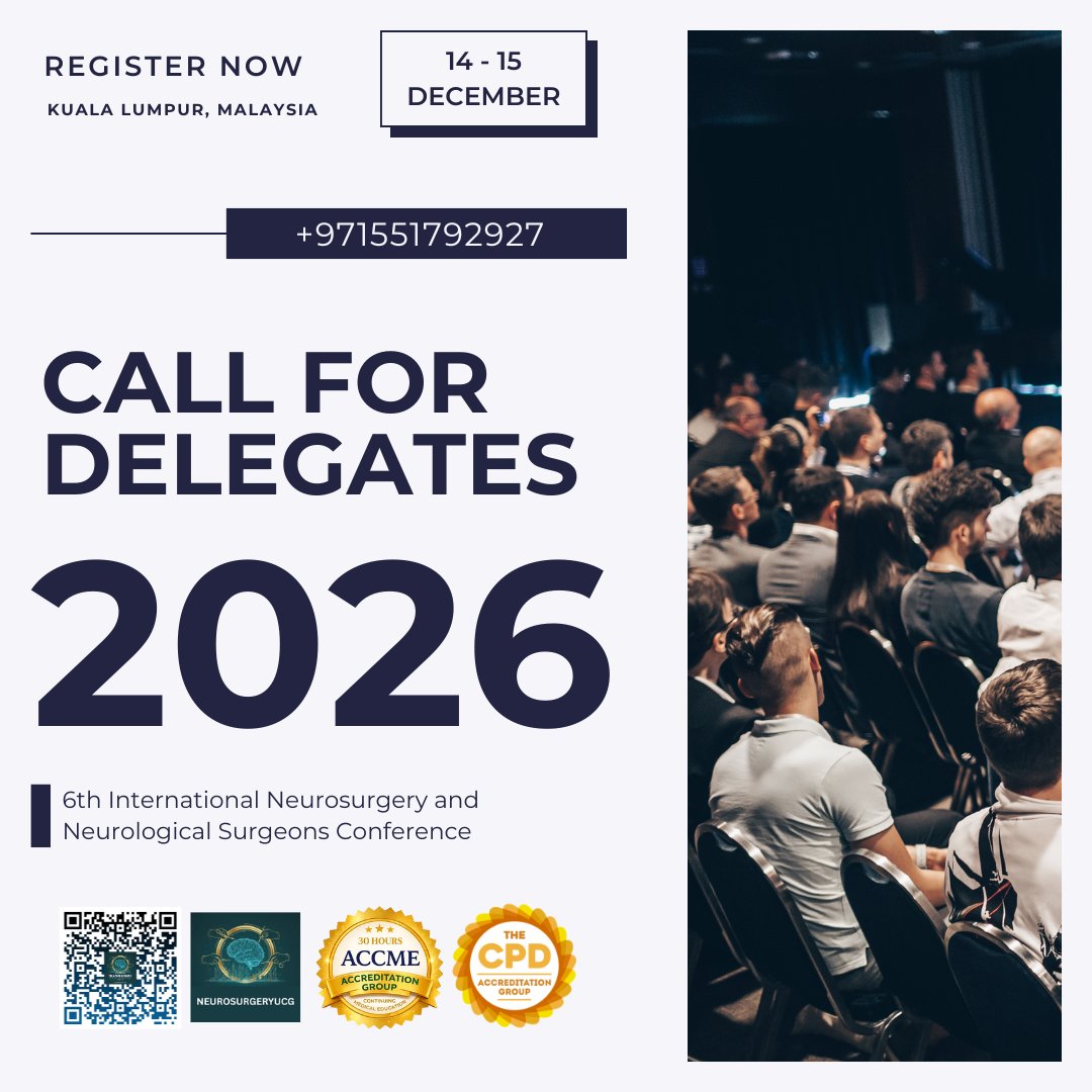 ThomasD27287's tweet image. Join us as a Delegate at the 6th International #Neurosurgery &amp;amp; #Neurological Surgeons Conference, from Dec 14–15, 2026, in Malaysia.

WhatsApp: wa.me/+971551792927
Register: …urosurgery.utilitarianconferences.com/registration