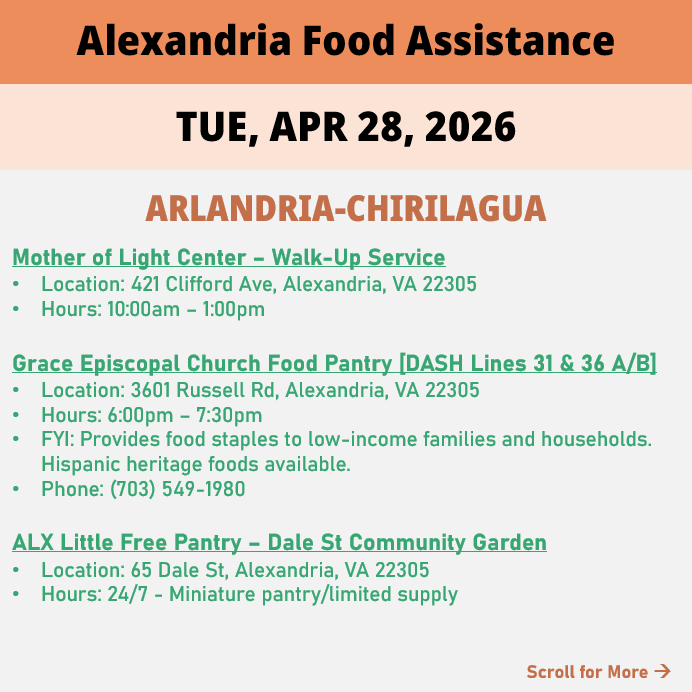 hungerfreealx's tweet image. (Post 2 of 2) On Tuesday, April 28, here are open locations in Alexandria, VA for food assistance, organized by neighborhood. Everybody deserves to eat. #help #finding #food #alexandriava