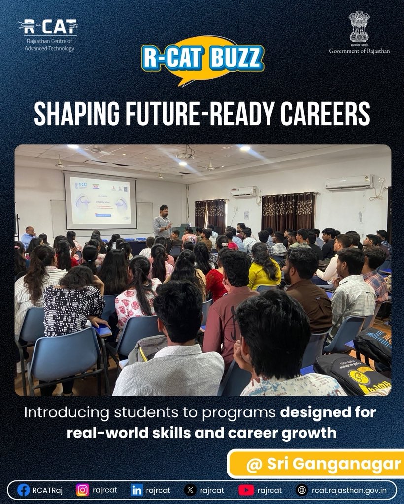 rajrcat's tweet image. Engaging students through awareness sessions on advanced technologies and career-focused opportunities, while introducing initiatives like Quiz-A-Thon 2026.

Building a bridge between academic learning and real-world industry skills—one campus at a time.

#RCAT #RCATBuzz