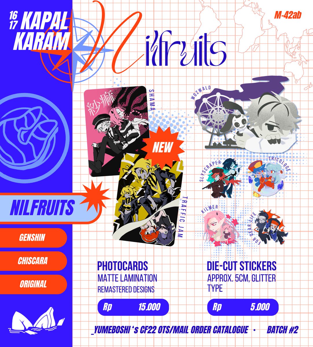 [❤️&amp;🔃 are appreciated]
Hello everyone! 🐧 Here is my 2nd batch for #CF22 !

🌟 Vocaloid (Nirukajitsu / Nilfruits) | Genshin Impact (Fatui Harbingers, Chiscara Childe x Scaramouche)

🗓 28 April-5 May
📌 M42-ab, Both days
📦 Mail order[🇮🇩]
🔗⬇️

#comifuro22 #comifuro22catalouge