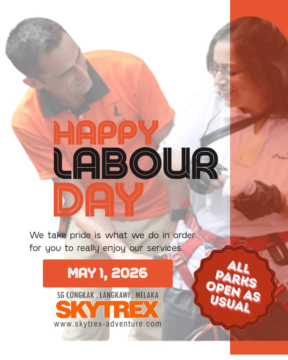 skytrexofficial's tweet photo. We’re OPEN as usual this Labour Day! 💪🌿
You’ve worked hard—now it’s time to swing, climb, and play even harder!
Grab your crew and celebrate like true adventurers at Skytrex 🎉
#skytrex #skytrexlangkawi #skytrexsgcongkak #skytrexmelaka #skytrexcares https://t.co/vnTaEJndMV