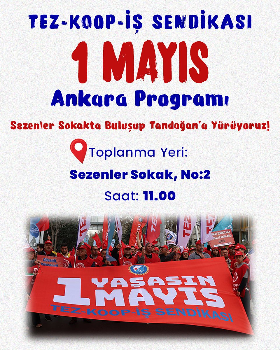 tezkoopissndk's tweet photo. 1 Mayıs'ta Sezenler Sokakta buluşup, Tandoğan'a yürüyoruz!

Toplanma yeri: Sezenler Sokak No:2
Saat: 11.00 https://t.co/LCEKTmiU9r